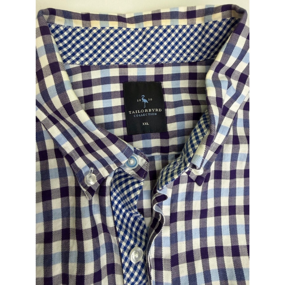 Tailorbyrd Collection Mens XXL Button Down Shirt Purple Blue Gingham Plaid L/S